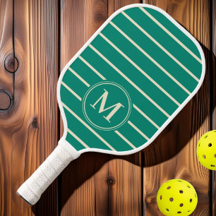 Raquette De Pickleball Monogramme couleur aqua rayée milieu du siècle