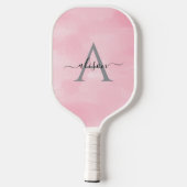 Raquette De Pickleball Monogramme d'aquarelle rose féminin moderne (Verso)