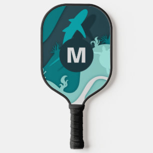 Raquette De Pickleball Monogramme d'art Abstrait cool requin