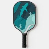 Raquette De Pickleball Monogramme d'art Abstrait cool requin (Verso)