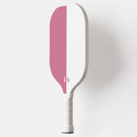 Raquette De Pickleball Monogramme de bande moderne rose et blanc (Gauche)