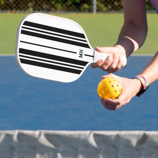 Raquette De Pickleball monogramme de bandes blanches et noires (Insitu)
