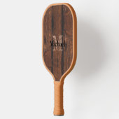Raquette De Pickleball Monogramme de bois ancien brun foncé rustique (Gauche)