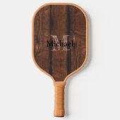 Raquette De Pickleball Monogramme de bois ancien brun foncé rustique (Verso)
