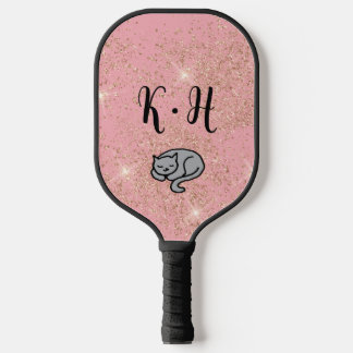 Raquette De Pickleball Monogramme de chat mignon rose Parties scintillant