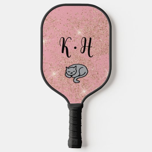 Raquette De Pickleball Monogramme de chat mignon rose Parties scintillant (Verso)