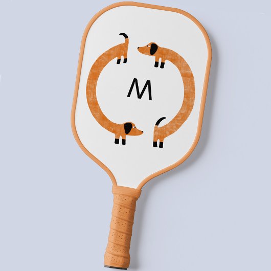 Raquette De Pickleball Monogramme de chien de saucisse Dachshund