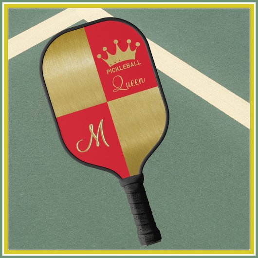 Raquette De Pickleball Monogramme de couronne or rouge Queen Glam