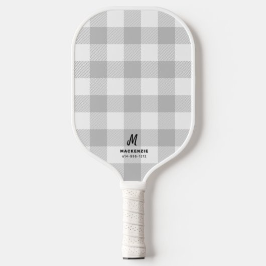 Raquette De Pickleball Monogramme de flannon blanc gris (Recto)