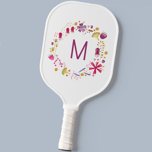 Raquette De Pickleball Monogramme de fleurs d'aquarelle moderne