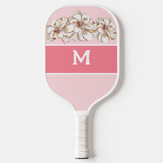 Raquette De Pickleball Monogramme de Magnolia rose personnalisé (Recto)