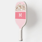 Raquette De Pickleball Monogramme de Magnolia rose personnalisé (Gauche)