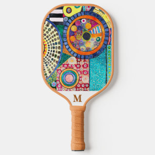 Raquette De Pickleball Monogramme de Motif de Patchwork Abstrait moderne