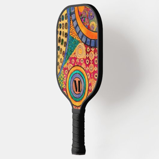 Raquette De Pickleball Monogramme de Motif de Patchwork Abstrait moderne (Gauche)
