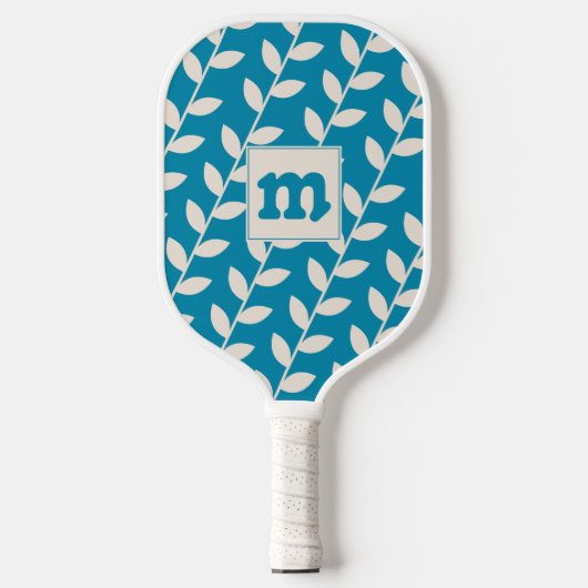 Raquette De Pickleball Monogramme de Motif les années 70 feuille bleu per (Recto)