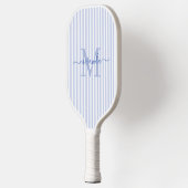 Raquette De Pickleball Monogramme de nom à rayures bleues (Gauche)