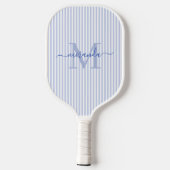 Raquette De Pickleball Monogramme de nom à rayures bleues (Verso)