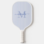 Raquette De Pickleball Monogramme de nom à rayures bleues (Recto)