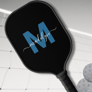 Raquette De Pickleball Monogramme de nom de lettre bleu noir simple