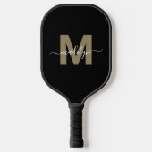 Raquette De Pickleball Monogramme de nom de script moderne en or noir per (Recto)