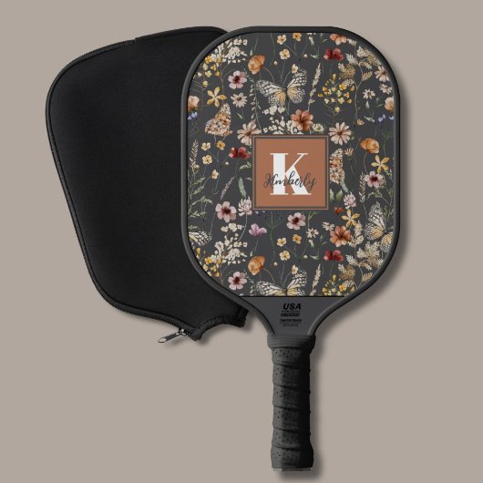 Raquette De Pickleball Monogramme de nom floral moderne
