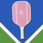 Raquette De Pickleball Monogramme de nom initial rose et blanc moderne