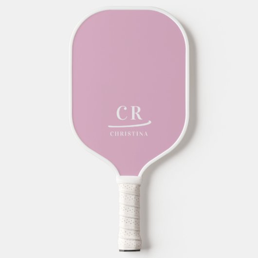 Raquette De Pickleball Monogramme de nom Initiales Modernes Rose & Blanc (Recto)