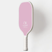 Raquette De Pickleball Monogramme de nom Initiales Modernes Rose & Blanc (Gauche)