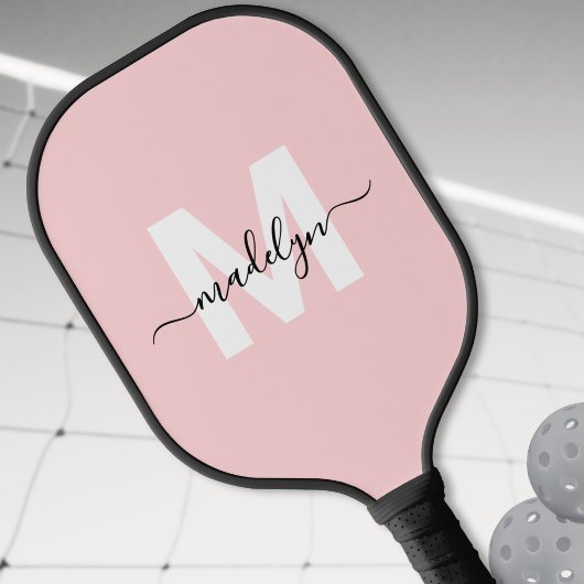 Raquette De Pickleball Monogramme de nom moderne rose personnalisé