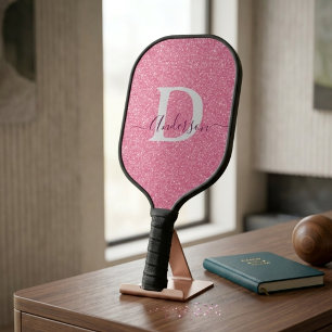 Raquette De Pickleball Monogramme de nom personnalisé avec strass rose mo