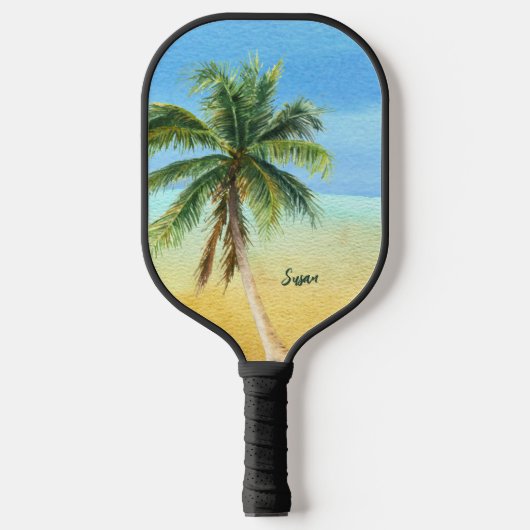 Raquette De Pickleball Monogramme de palmier tropical de la plage (Recto)