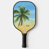 Raquette De Pickleball Monogramme de palmier tropical de la plage (Verso)