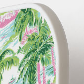 Raquette De Pickleball Monogramme de palmiers roses et verts Preppy (Détail gauche)