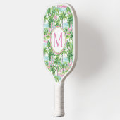 Raquette De Pickleball Monogramme de palmiers roses et verts Preppy (Gauche)