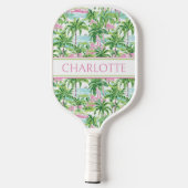 Raquette De Pickleball Monogramme de palmiers roses et verts Preppy (Verso)