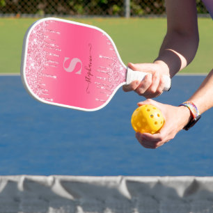 Raquette De Pickleball Monogramme de Parties scintillant à étincelles ros