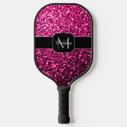 Raquette De Pickleball Monogramme de parties scintillant rose chaud (Recto)
