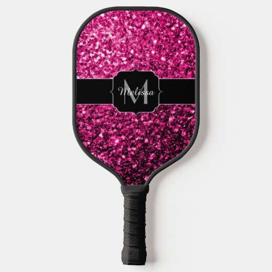 Raquette De Pickleball Monogramme de parties scintillant rose chaud (Verso)