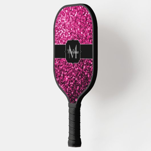 Raquette De Pickleball Monogramme de parties scintillant rose chaud (Gauche)