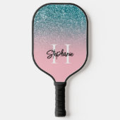 Raquette De Pickleball Monogramme de Parties scintillant Turquoise rose O (Recto)
