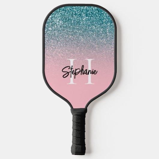 Raquette De Pickleball Monogramme de Parties scintillant Turquoise rose O (Verso)