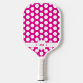 Raquette De Pickleball Monogramme de point rose et blanc chaud (Verso)