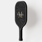 Raquette De Pickleball Monogramme de script floral noir élégant or (Gauche)