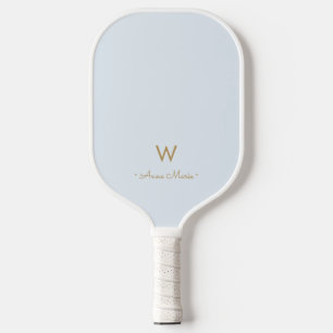 Raquette De Pickleball Monogramme de style moderne or bleu poussiéreux cl