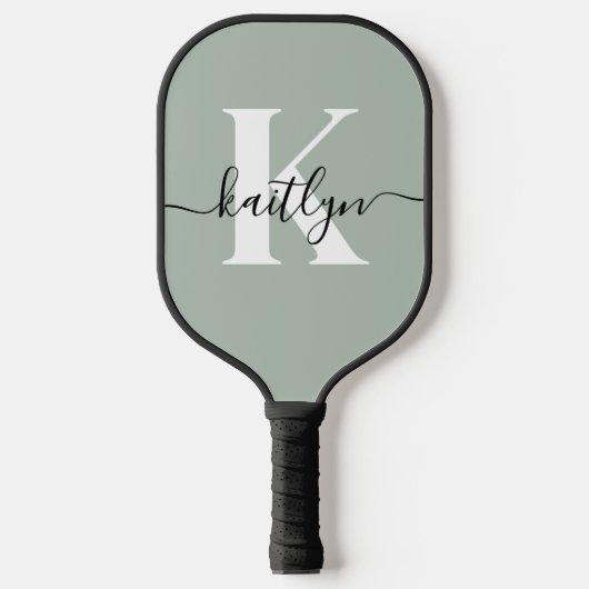 Raquette De Pickleball Monogramme de style moderne vert sauge (Recto)
