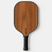 Raquette De Pickleball Monogramme de texture de bois marron (Verso)