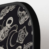 Raquette De Pickleball Monogramme de texture gothique noir et gris (Détail gauche)