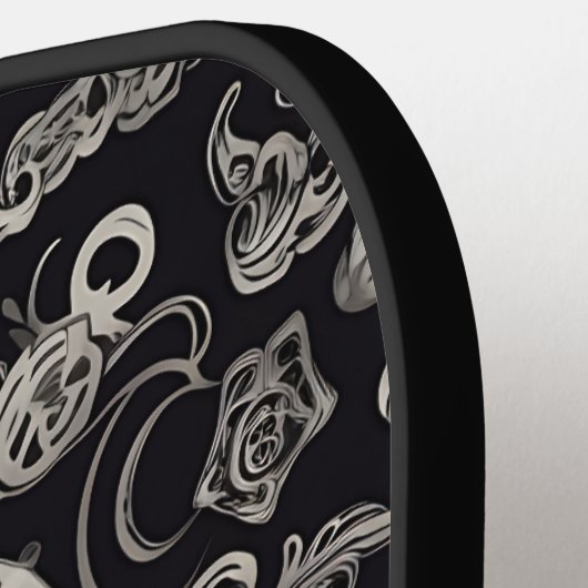 Raquette De Pickleball Monogramme de texture gothique noir et gris (Détail gauche)