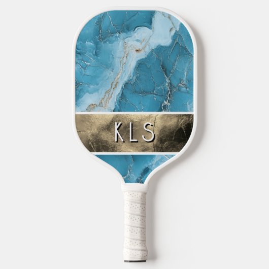 Raquette De Pickleball Monogramme d'huile en or en marbre Turquoise (Recto)