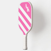Raquette De Pickleball Monogramme diagonal à rayures roses chaudes (Gauche)